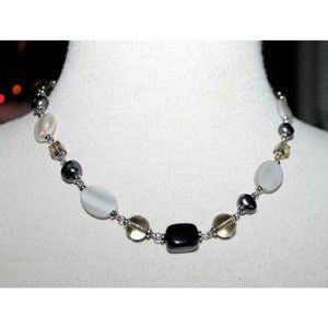 Quality Genuine Pearl, Quartz, Onyx Bead Necklace
